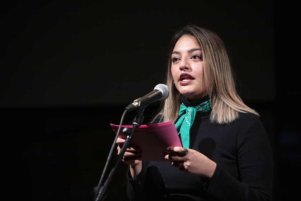 Photo of Frida reading for Stories for Choice