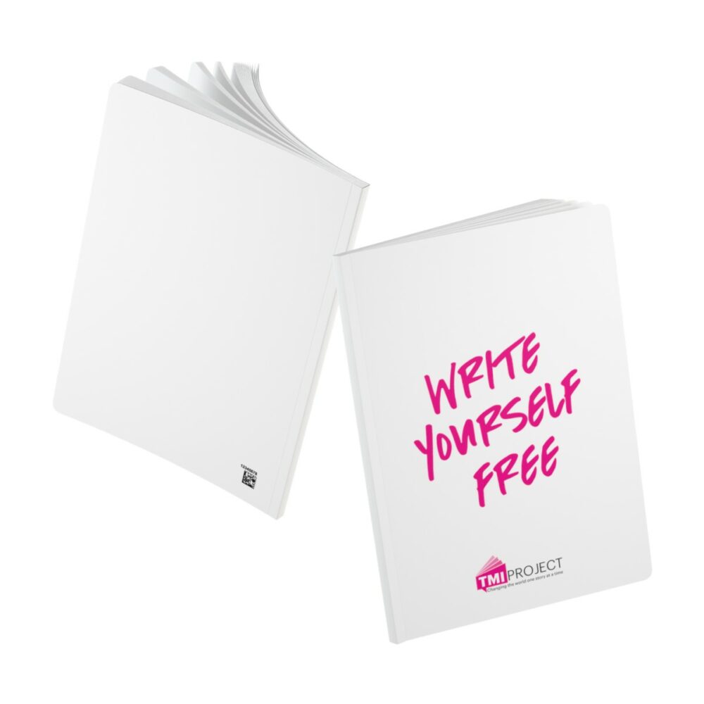 Front and back images of Write yourself free TMI Project notebook