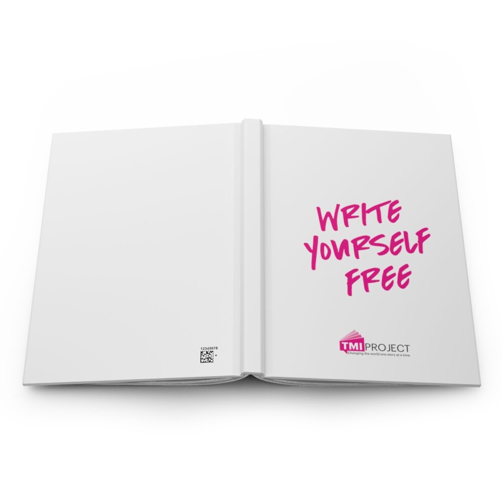 Image of back and front of write yourself free TMI Project notebook face up